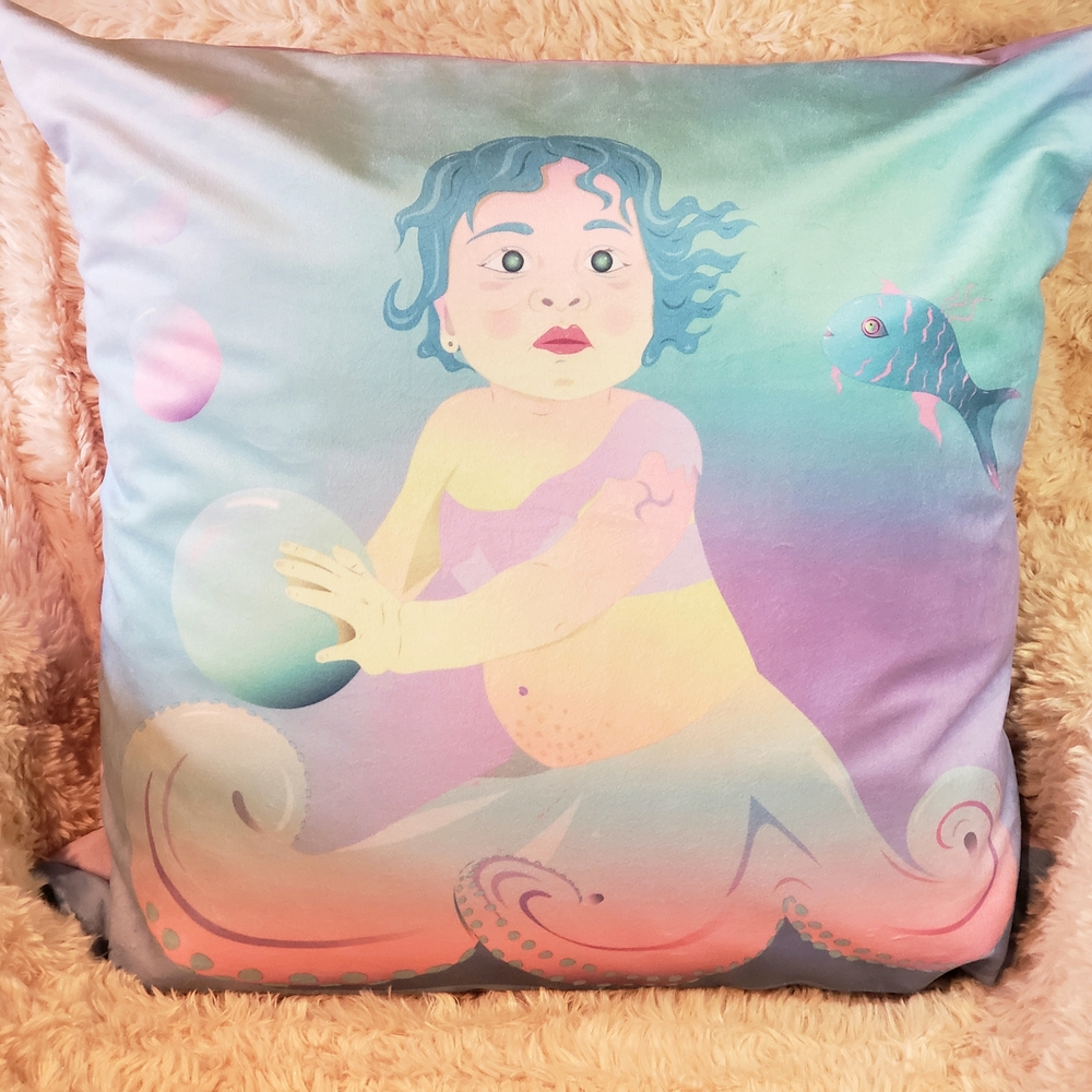 New Colorful Mermaid Art Velveteen Throw Pillow Cover